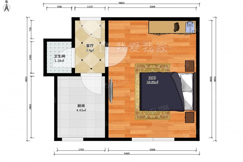 整租·体育馆街·昆明路119号·1室·1厅