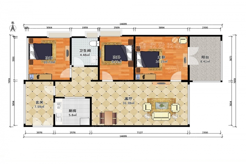 天津我爱我家整租 · 新河街 · 贻港新城 · 3室1厅