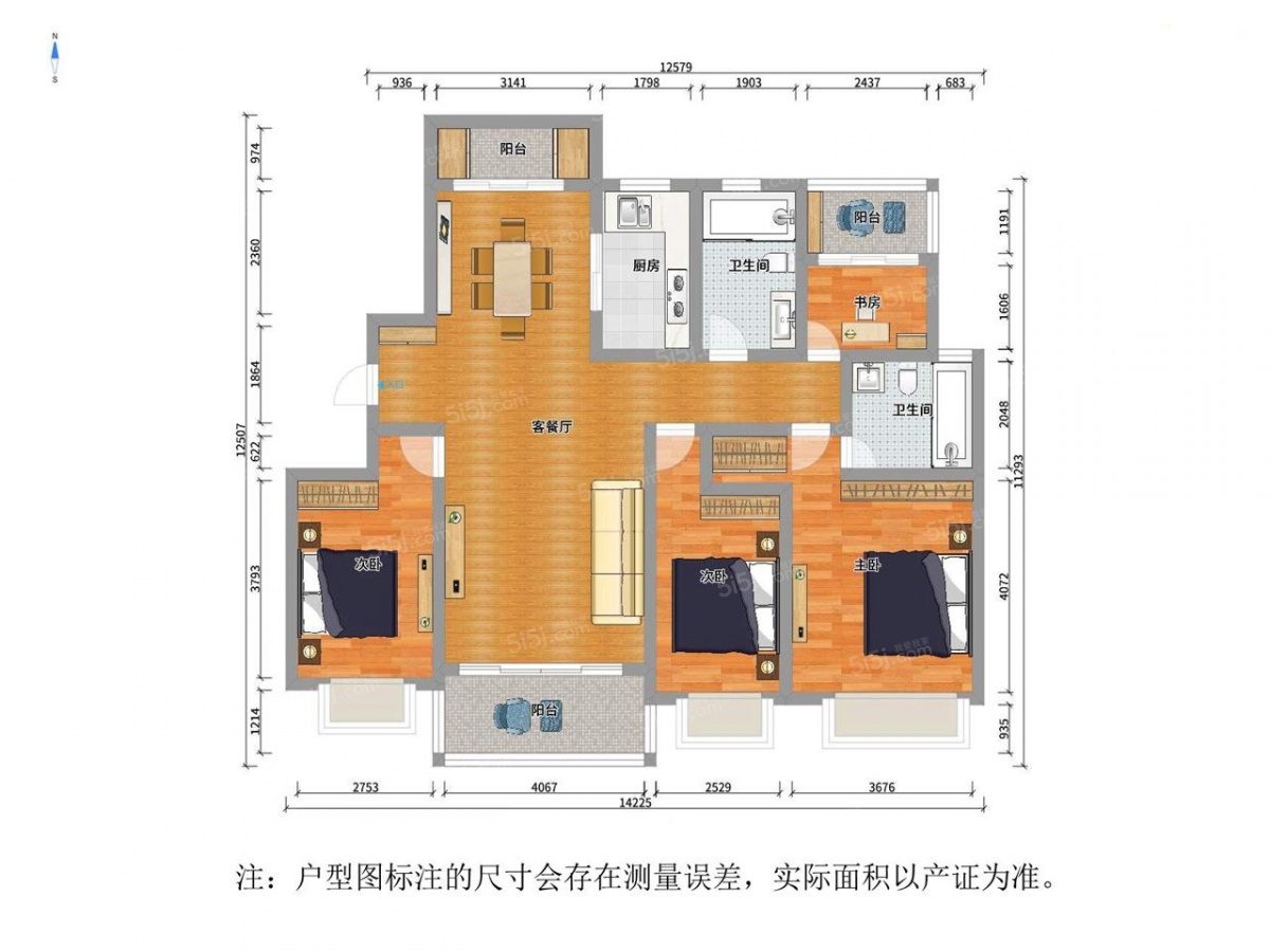 溪岸景园高层三期4室2厅户型图