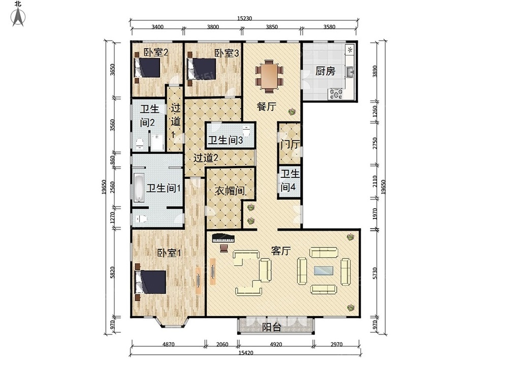 钓鱼台7号院3室2厅户型图