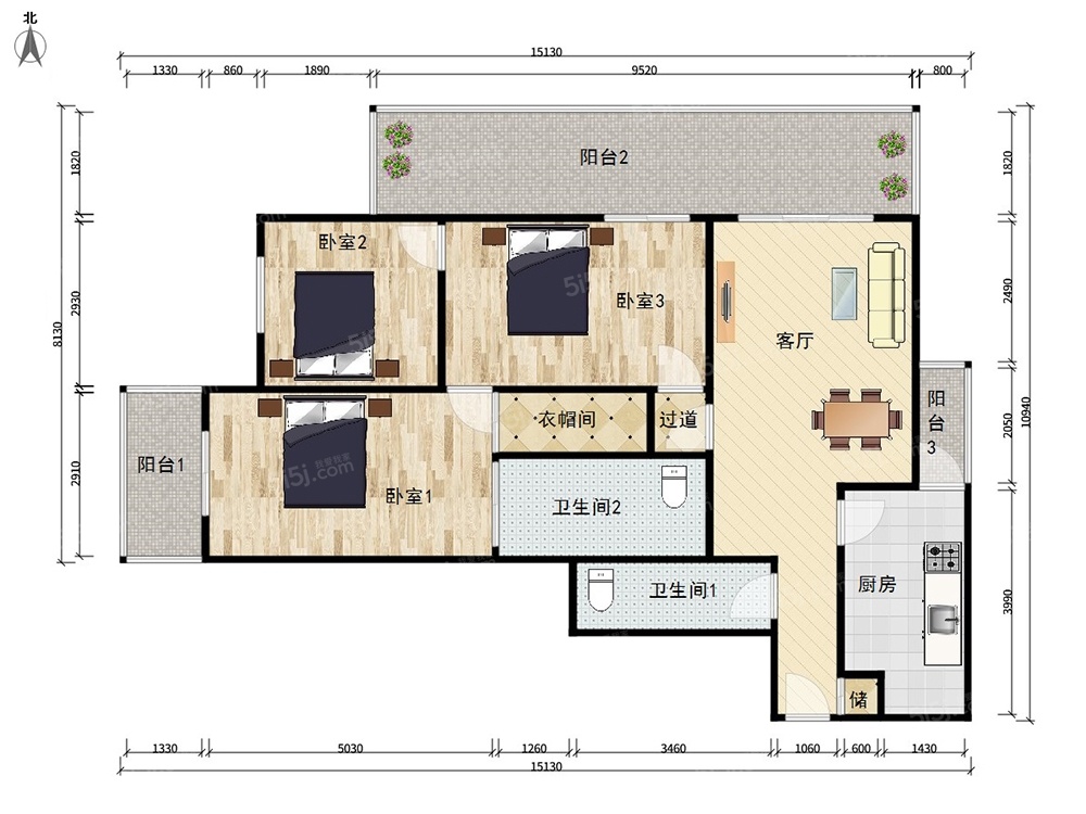 人济山庄3室2厅户型图